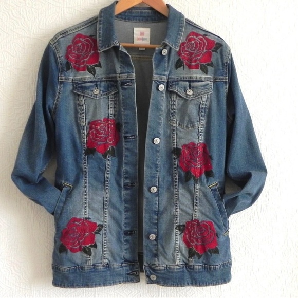 LuLaRoe Jaxon Floral Rose Embroidered Denim Jean Jacket - Picture 5 of 7